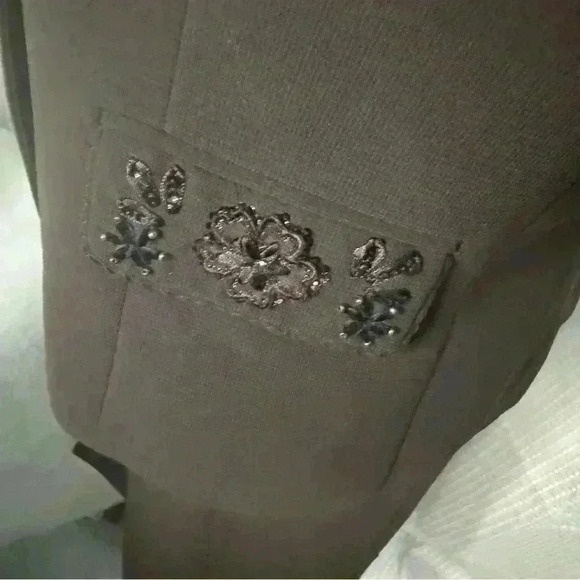 Studio Tahari Size 12 Silk Skirt Suit Brown w/Embellishments Snap Enclosure - Picture 4 of 16